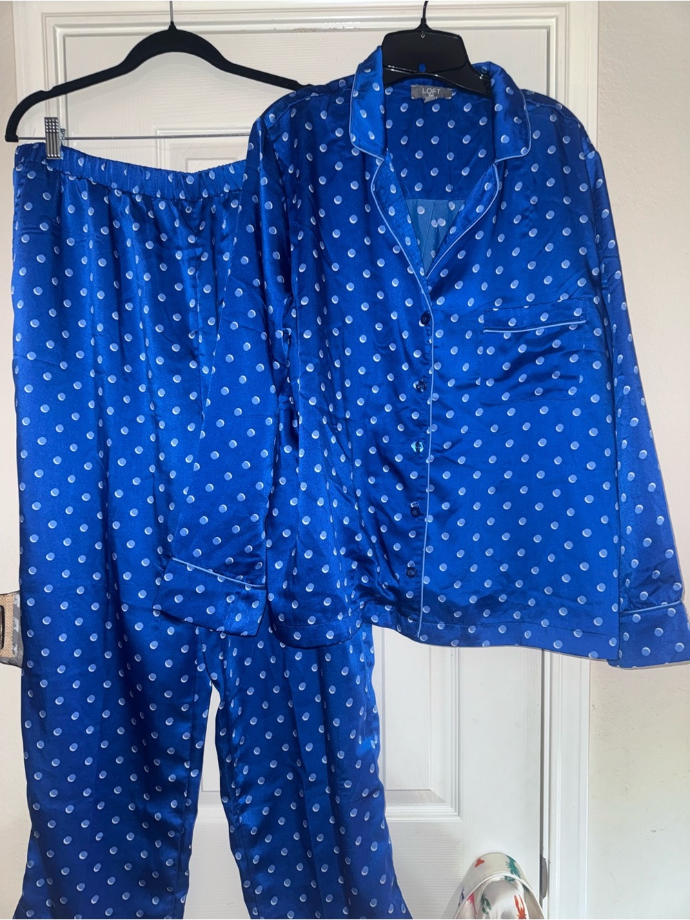 Loft Blue Polka Dot Pajama Set - Lightweight Long Sleeve Top & Pants